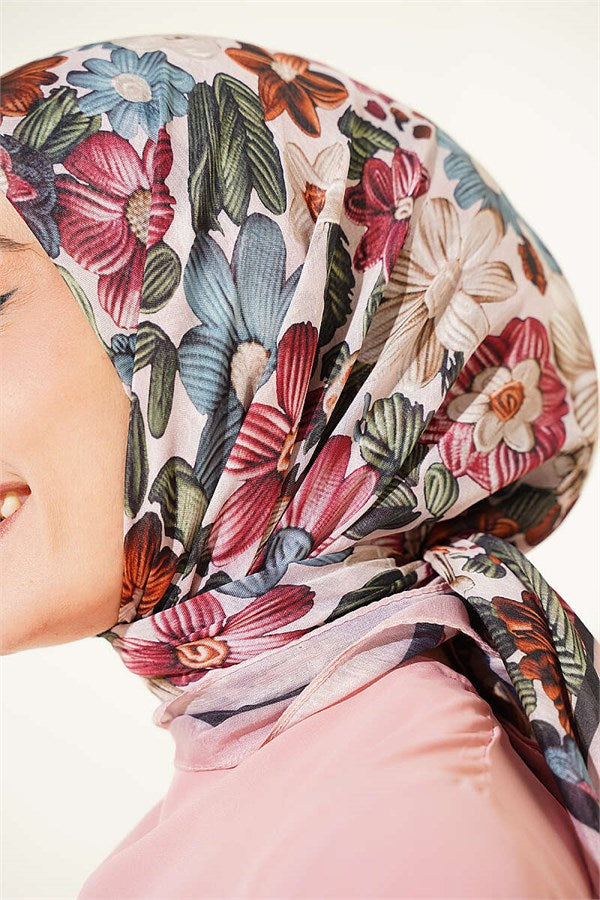 Floral Patterned Soft Scarf Powder Pink