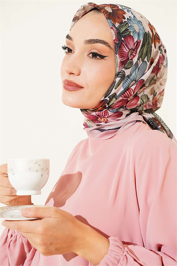 Floral Patterned Soft Scarf Powder Pink