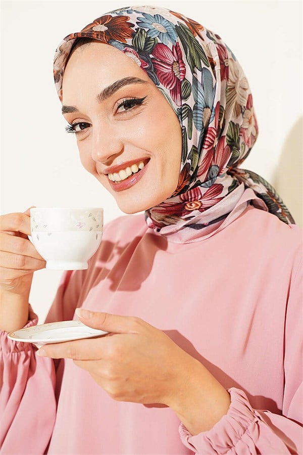 Floral Patterned Soft Scarf Powder Pink