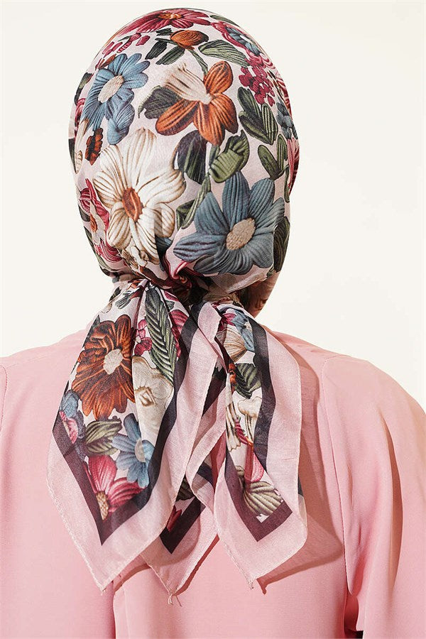Floral Patterned Soft Scarf Powder Pink