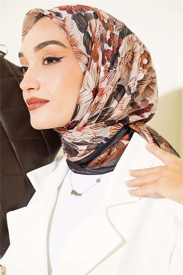 Floral Patterned Soft Scarf, Black