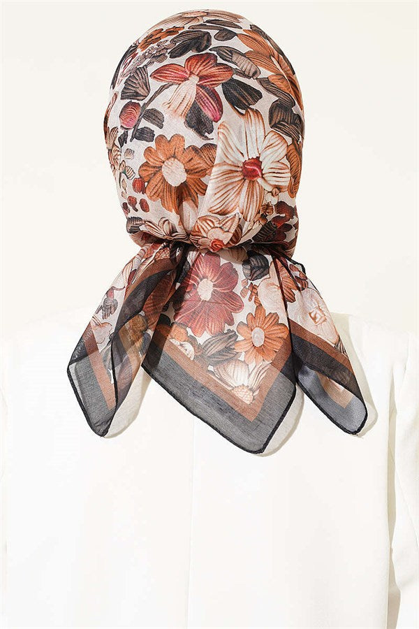 Floral Patterned Soft Scarf, Black