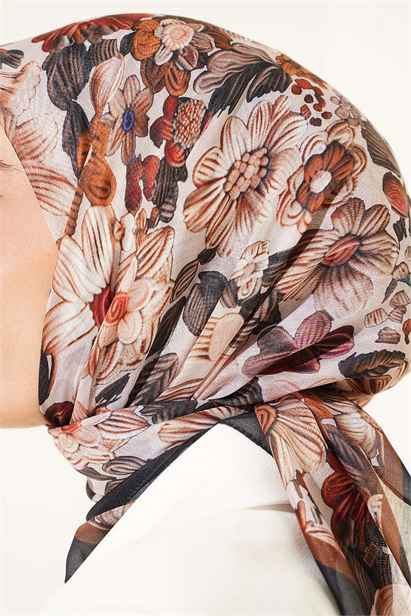Floral Patterned Soft Scarf, Black