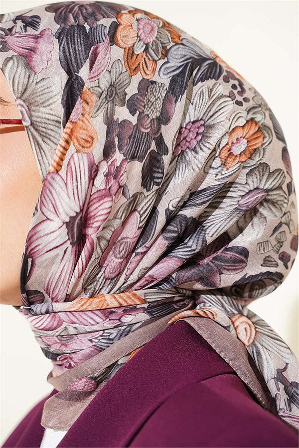 Floral Patterned Soft Scarf, Mink