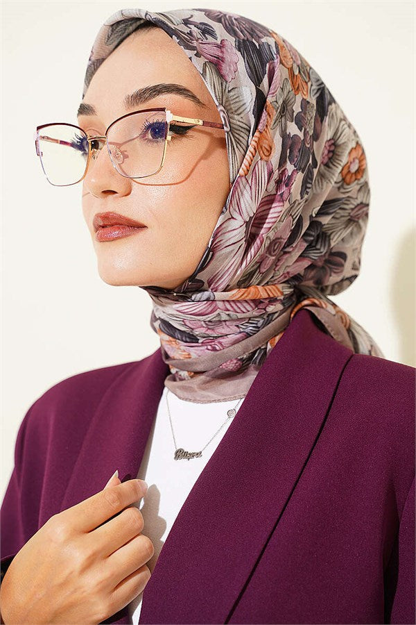 Floral Patterned Soft Scarf, Mink