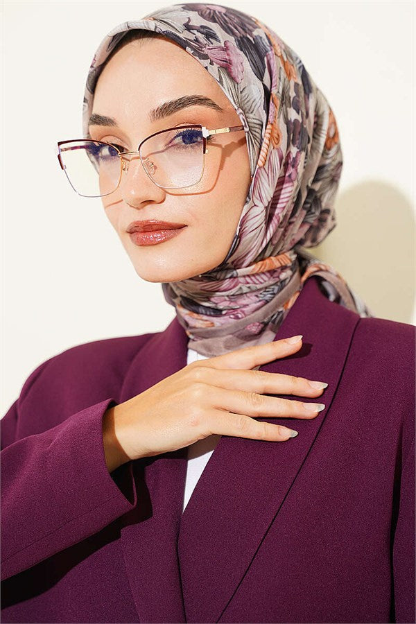 Floral Patterned Soft Scarf, Mink
