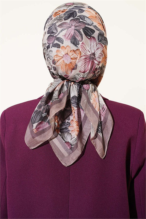 Floral Patterned Soft Scarf, Mink