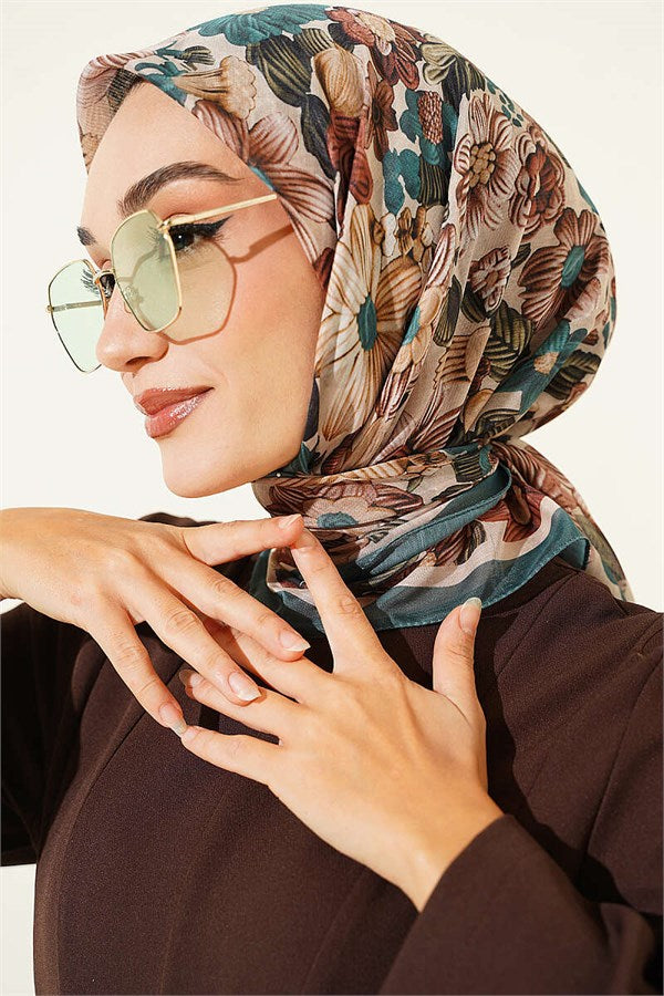 Floral Patterned Soft Scarf Emerald