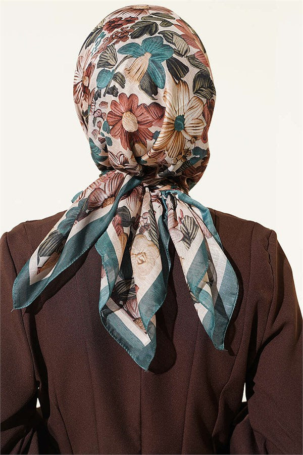 Floral Patterned Soft Scarf Emerald