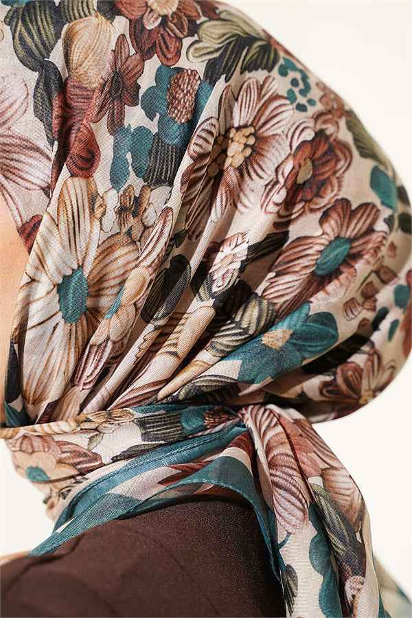 Floral Patterned Soft Scarf Emerald