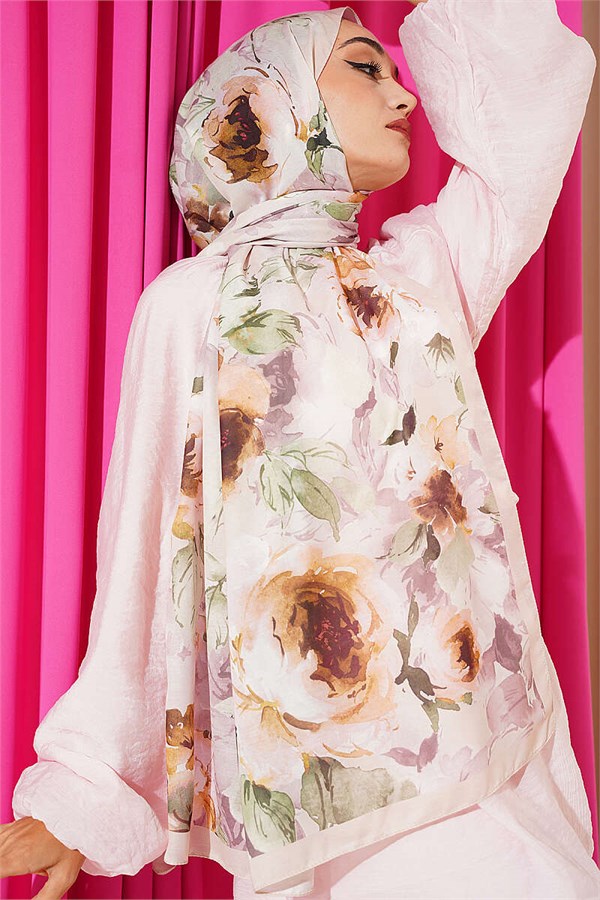 Floral Patterned Soft Shawl, Beige