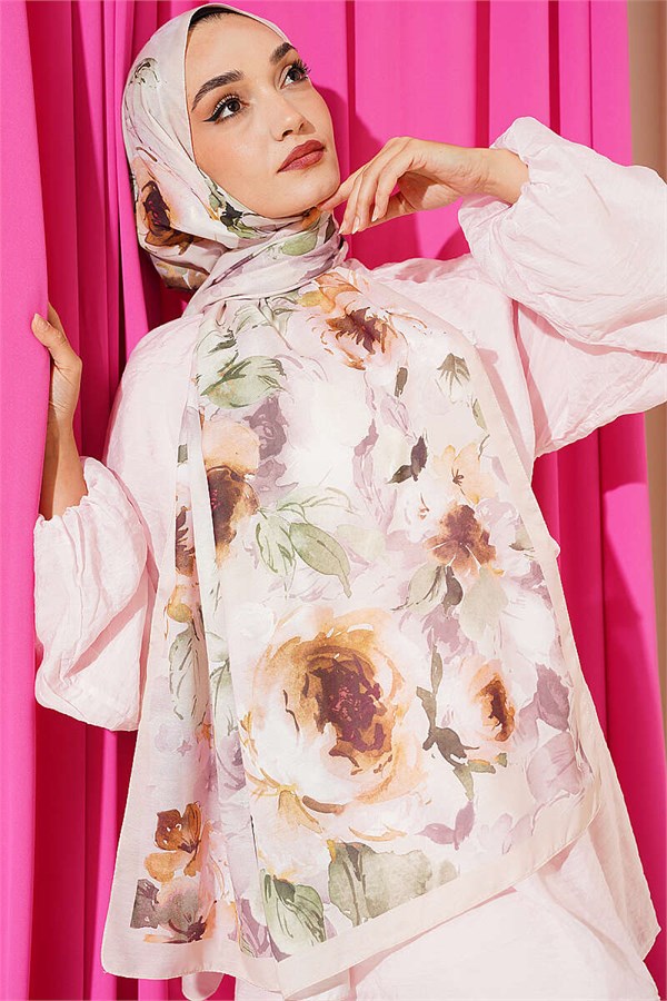 Floral Patterned Soft Shawl, Beige