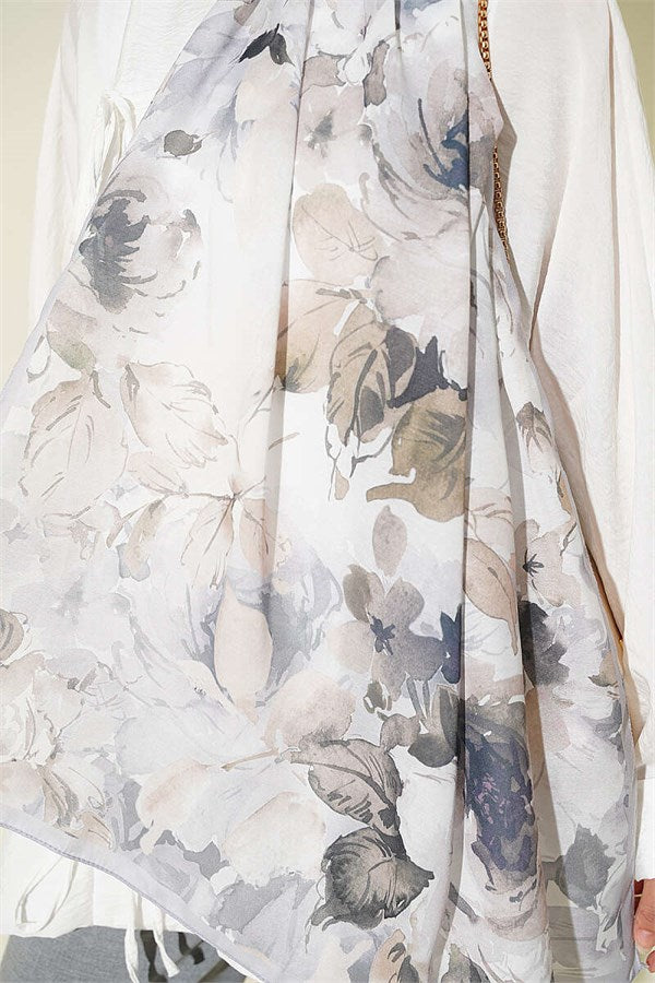 Floral Patterned Soft Scarf Grey