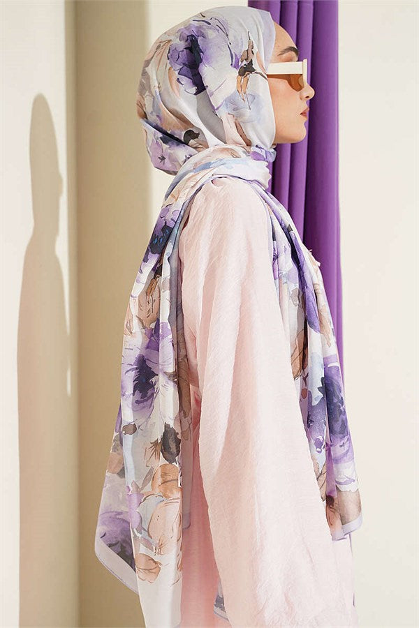 Floral Patterned Soft Scarf Lilac