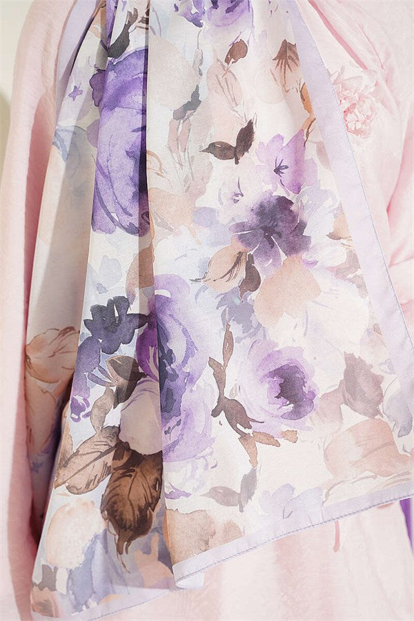 Floral Patterned Soft Scarf Lilac