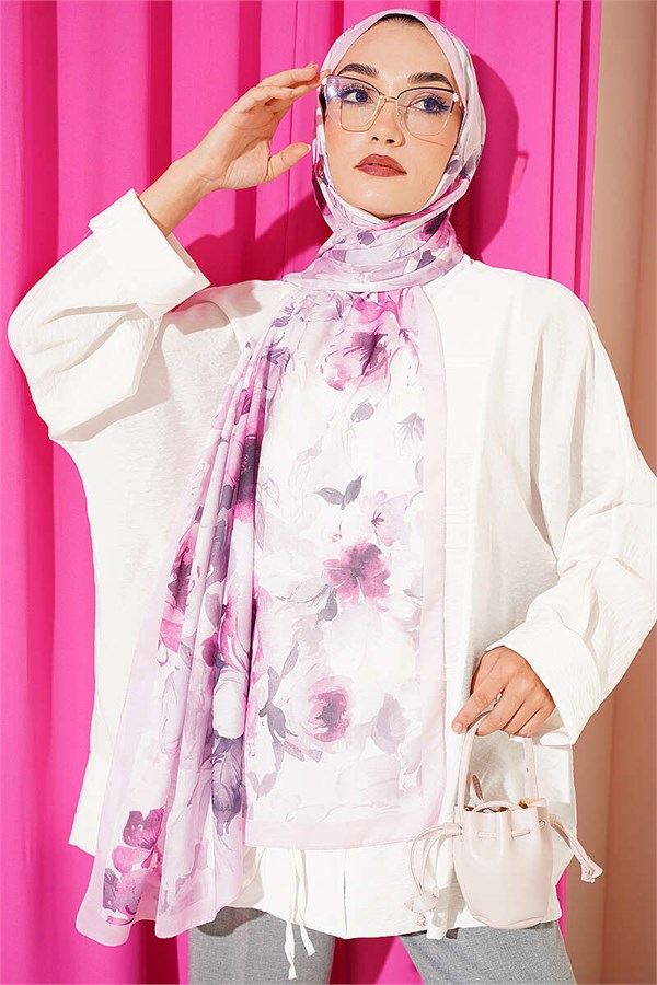 Floral Patterned Soft Shawl Pink