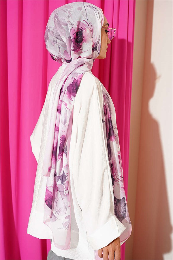 Floral Patterned Soft Shawl Pink