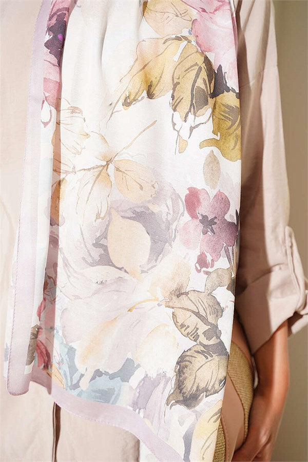 Floral Patterned Soft Scarf Powder Pink