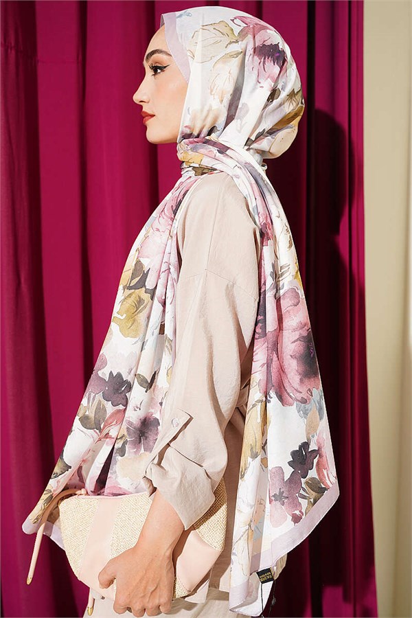 Floral Patterned Soft Scarf Powder Pink
