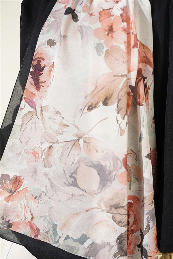 Floral Patterned Soft Scarf, Black