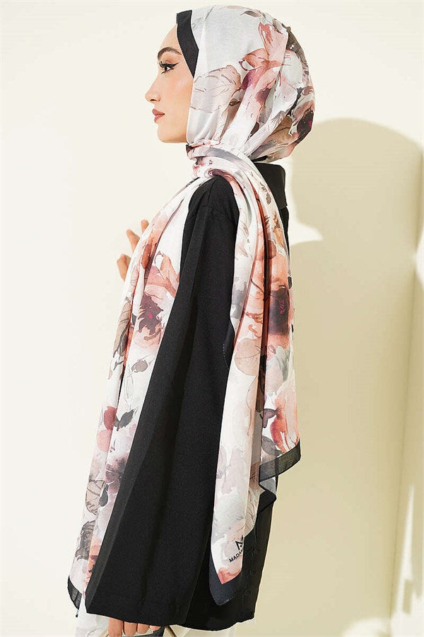 Floral Patterned Soft Scarf, Black