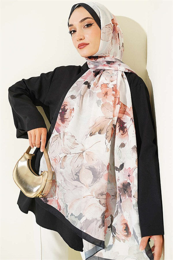 Floral Patterned Soft Scarf, Black