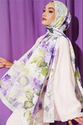 Floral Patterned Soft Scarf, Aqua Green