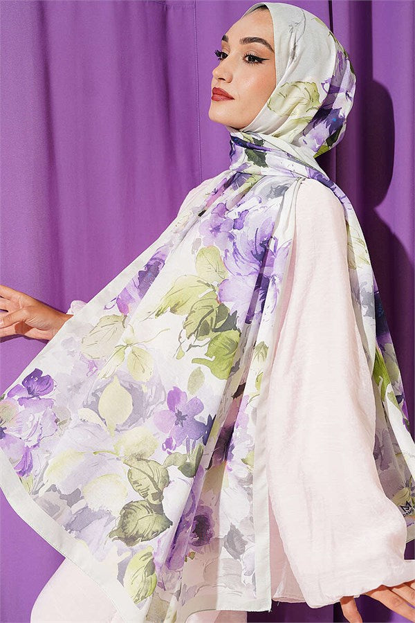 Floral Patterned Soft Scarf, Aqua Green
