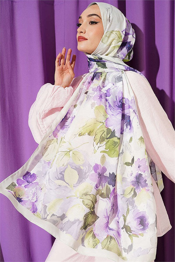 Floral Patterned Soft Scarf, Aqua Green