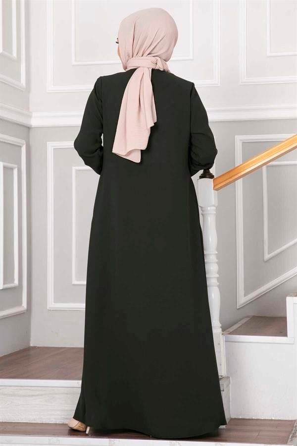 Flower Detailed Lace Hijab Abaya Khaki