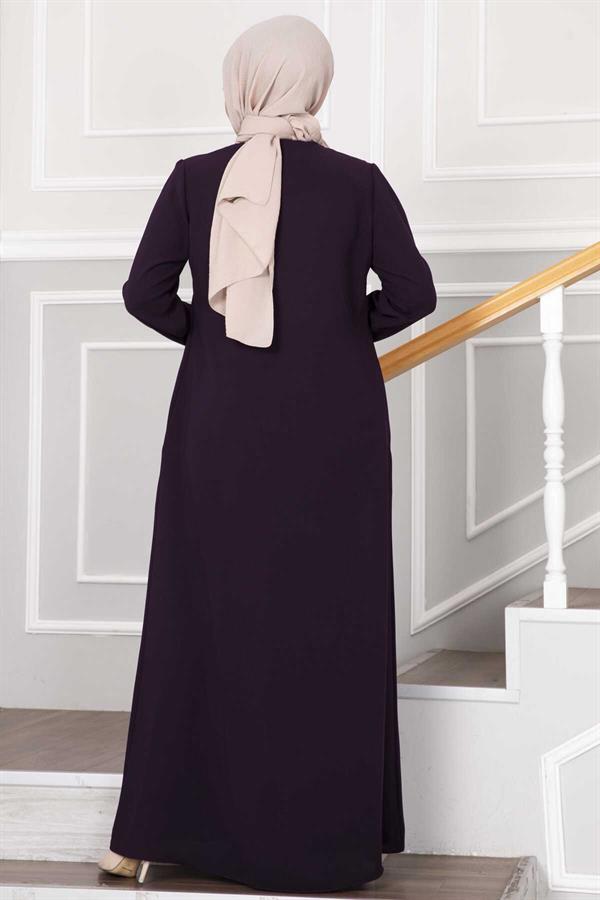 Flower Detailed Lace Hijab Abaya Purple