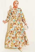 Floral Detail Linen Dress Beige