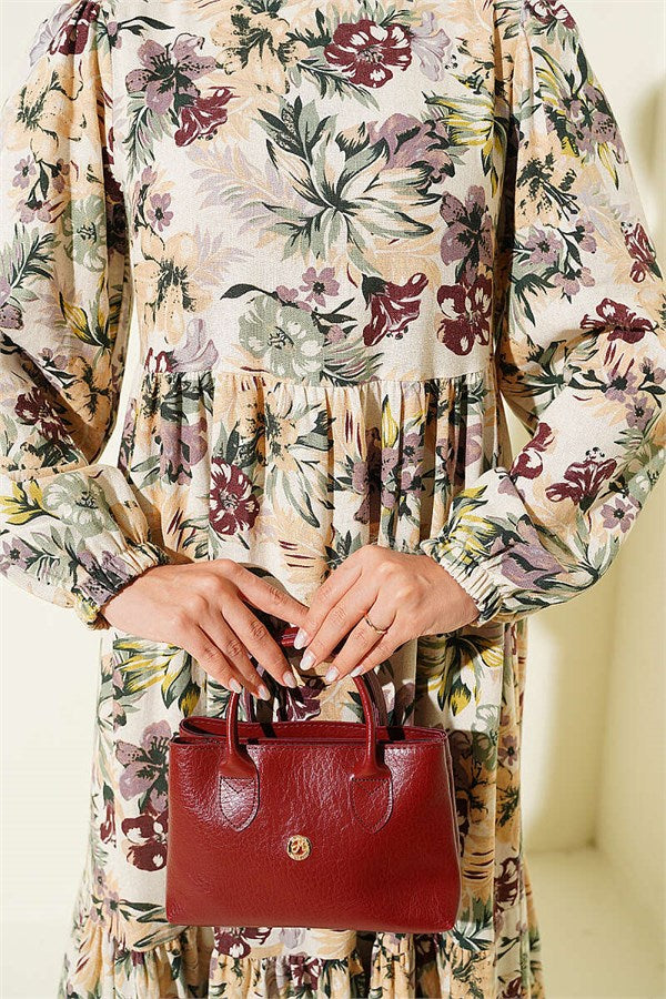 Linen Dress with Floral Details, Plum