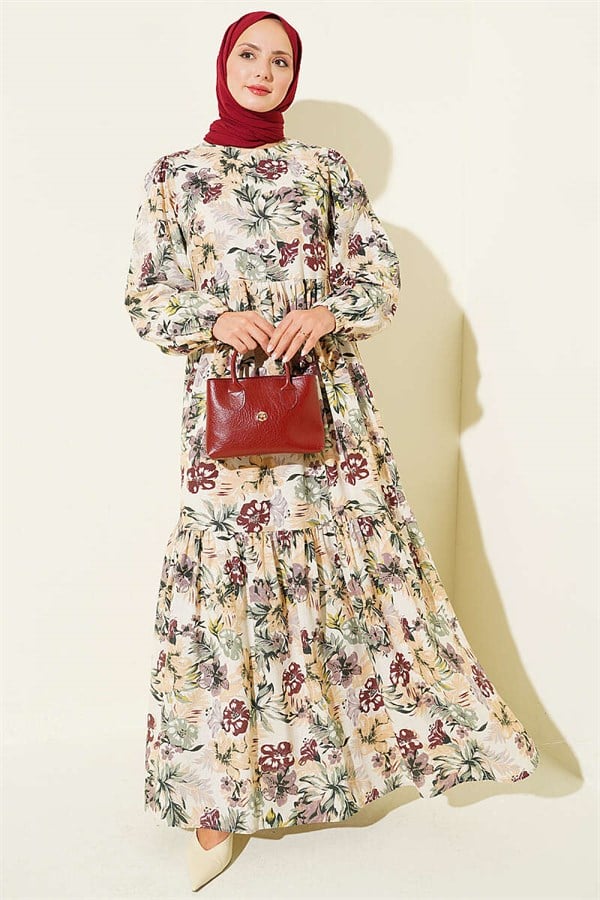Linen Dress with Floral Details, Plum