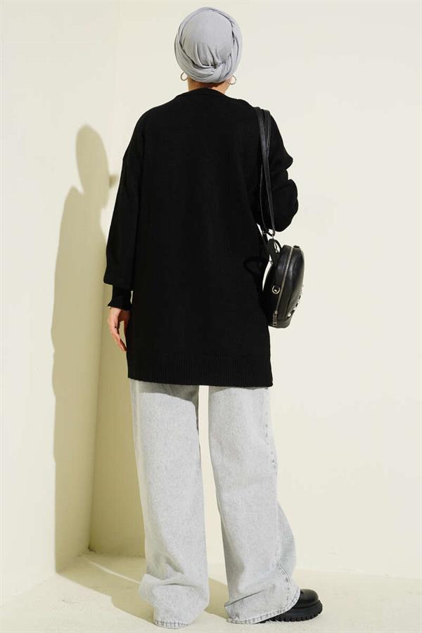 Flower Detailed Soft Knit Tunic Black