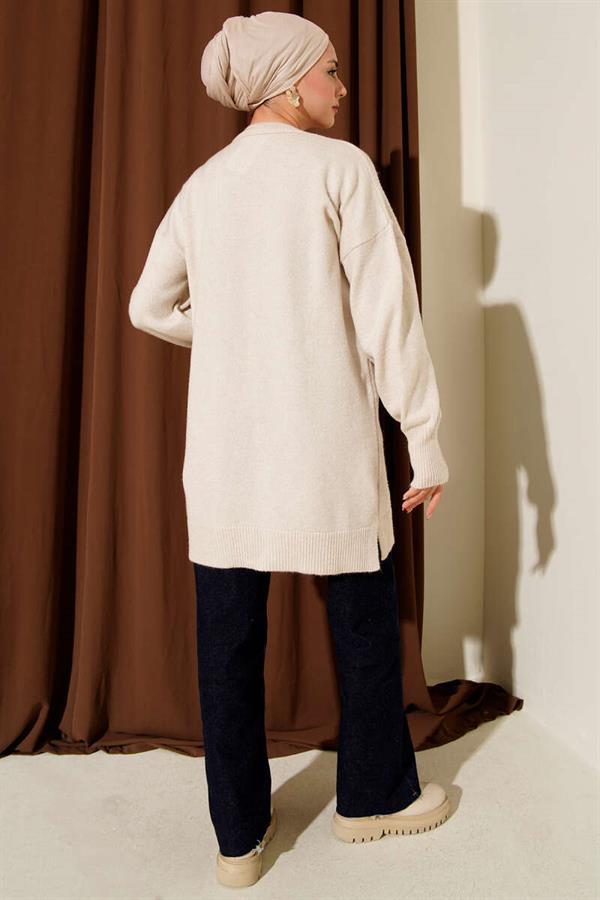 Flower Detailed Soft Knit Tunic Stone