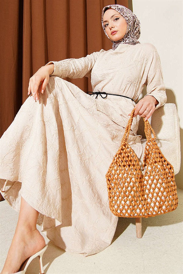 2 Piece Set with Floral Stitch Skirt and Stone
