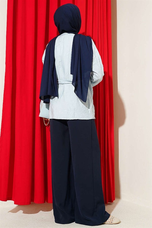 Baby Blue Kimono with Floral Embroidered Tie-Up