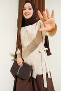Beige Kimono with Floral Embroidery and Tie-Up