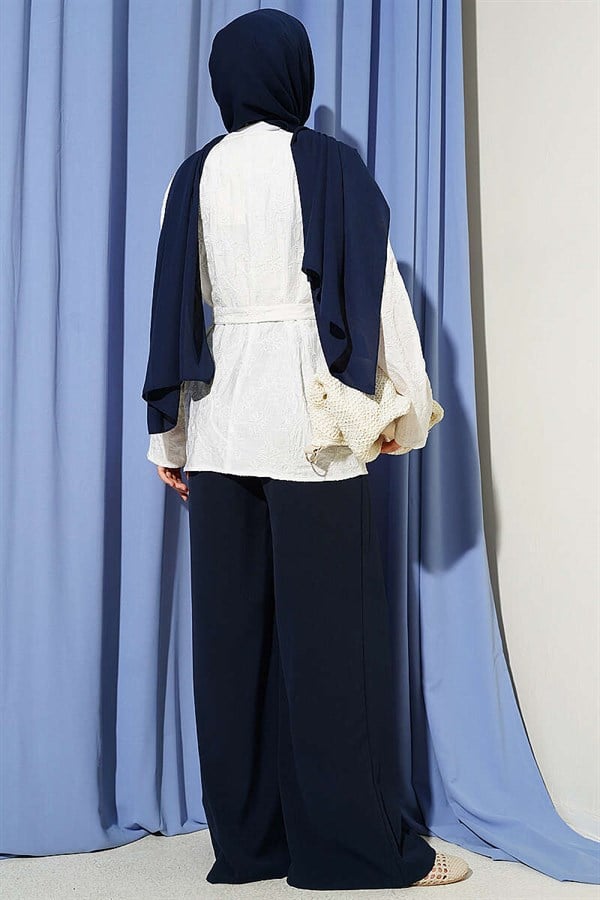 White Kimono with Floral Embroidery and Tie-Up