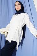 White Kimono with Floral Embroidery and Tie-Up