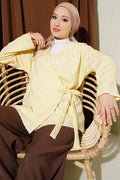 Yellow Kimono with Floral Embroidery and Tie-Up