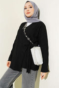 Black Kimono with Floral Embroidery and Tie-Up