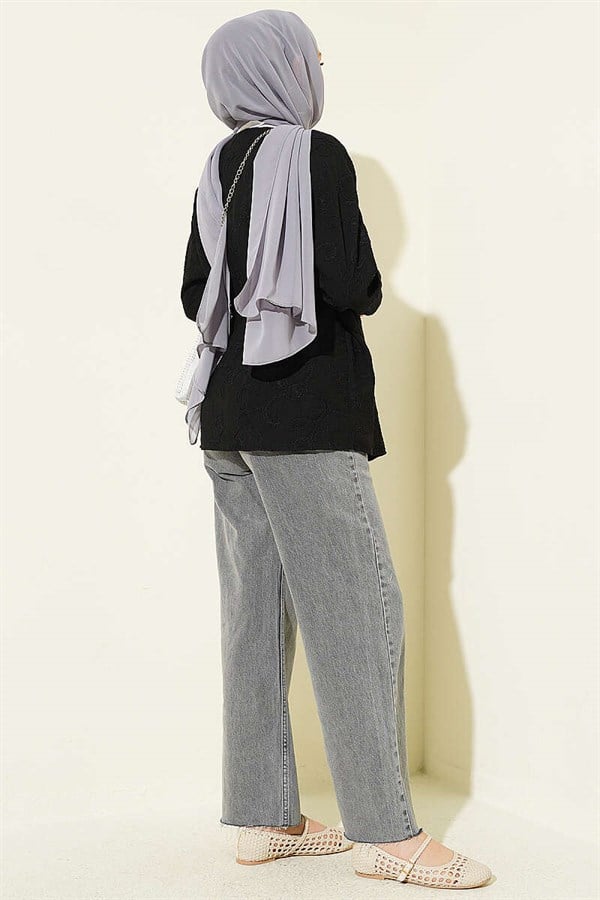 Black Kimono with Floral Embroidery and Tie-Up
