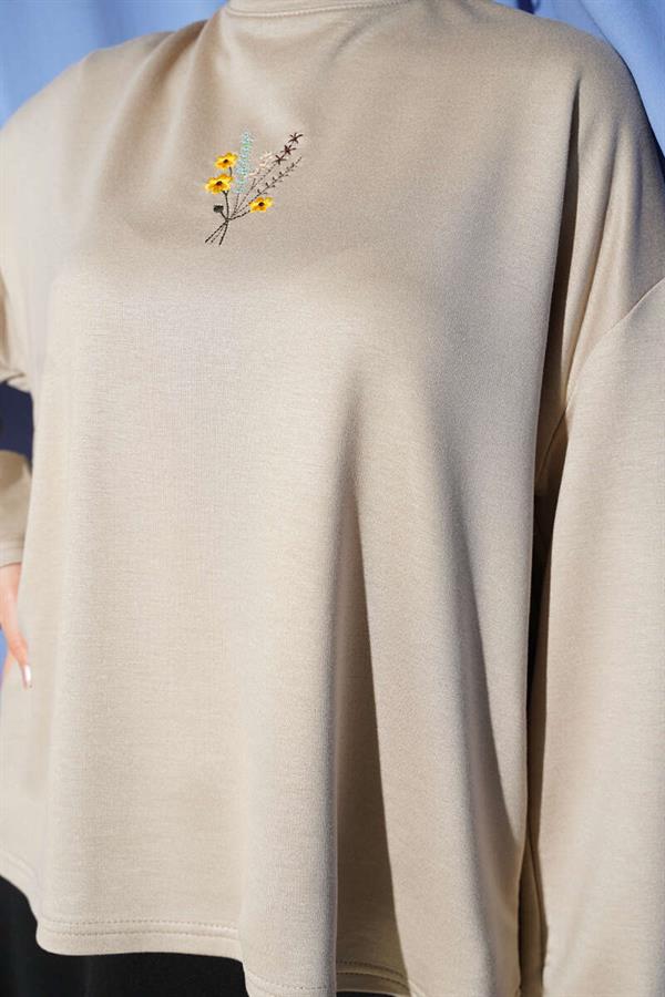 Floral Embroidered Loisha Blouse, Beige