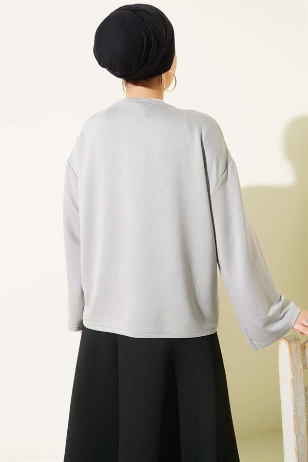 Floral Embroidered Loisha Blouse, Grey