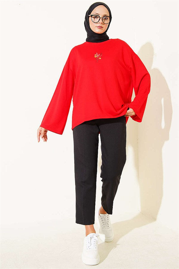 Floral Embroidered Loisha Blouse, Red