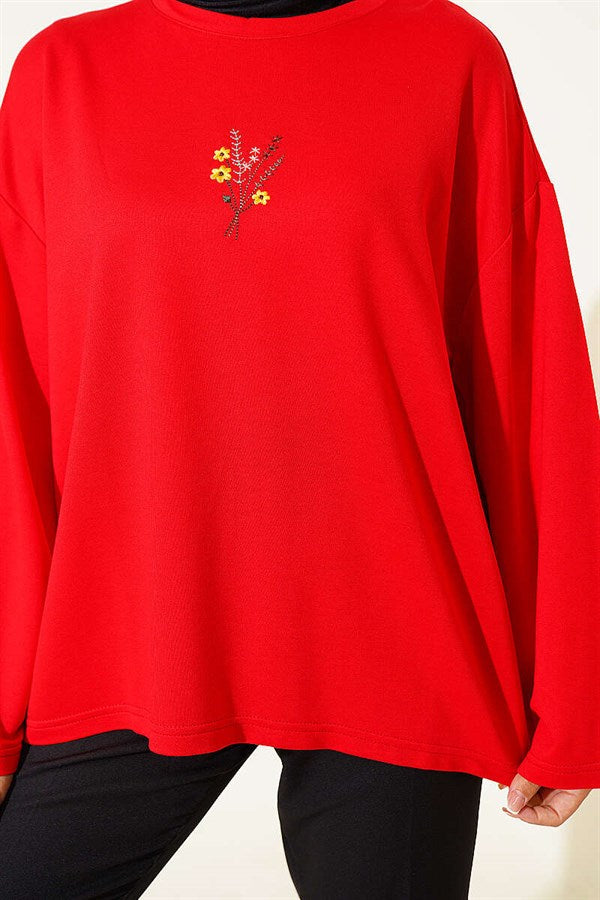 Floral Embroidered Loisha Blouse, Red