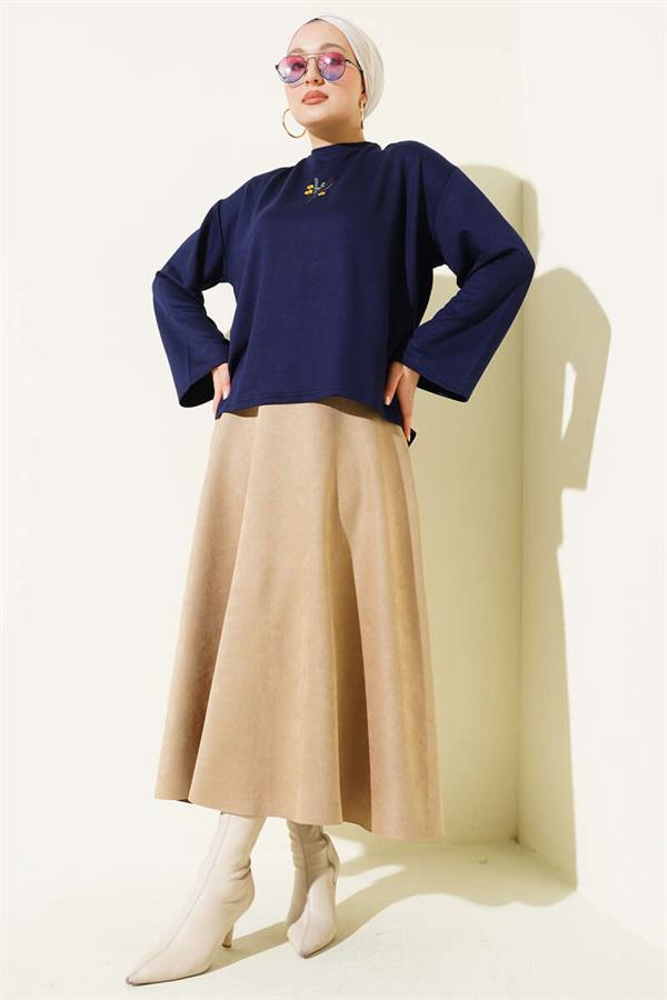 Floral Embroidered Loisha Blouse, Navy Blue