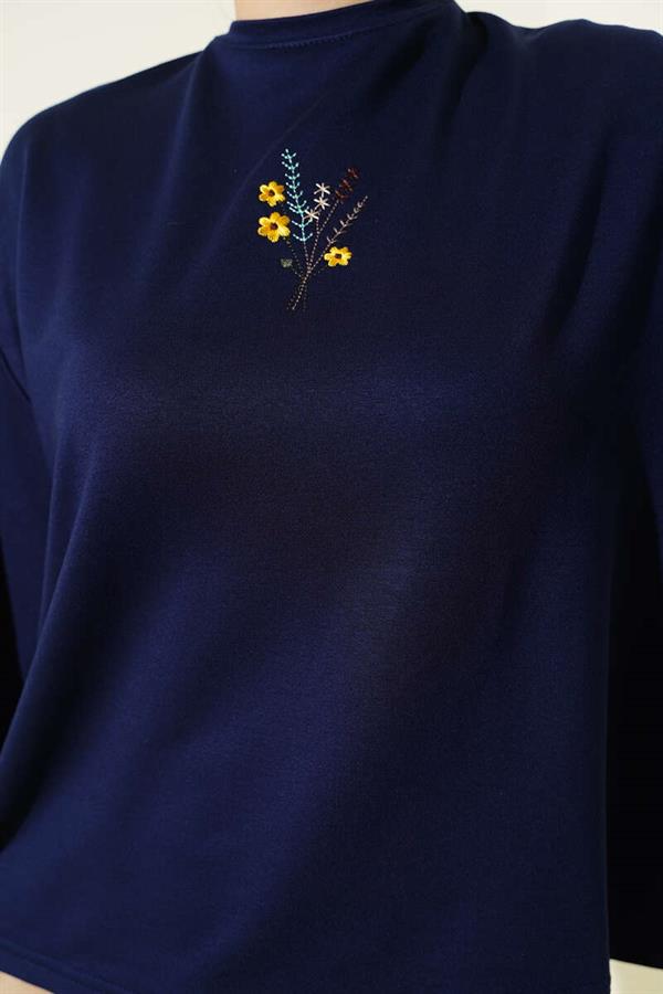 Floral Embroidered Loisha Blouse, Navy Blue